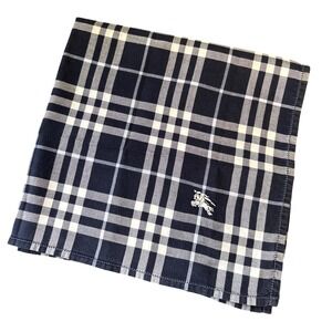 Burberry Navy Nova Check Cotton Handkerchief Pocket Square Prorsum Knight Logo